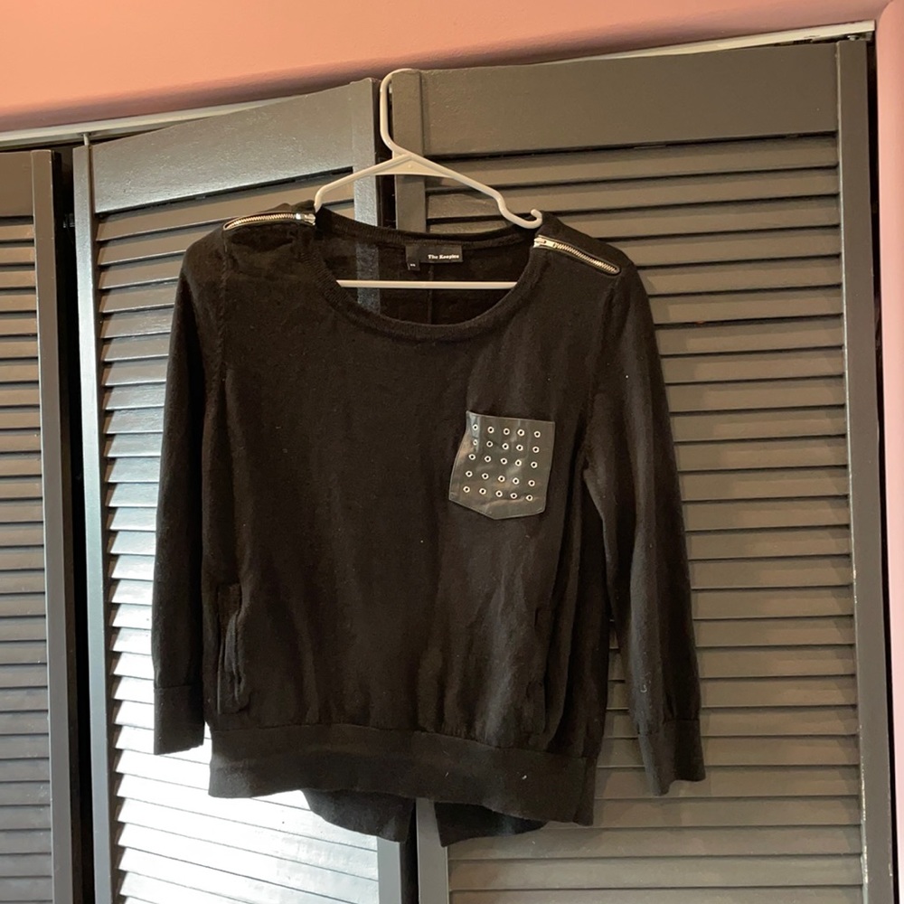 NEVER WORN! The Kooples Black Sweater with leather detailed pocket. Size XS